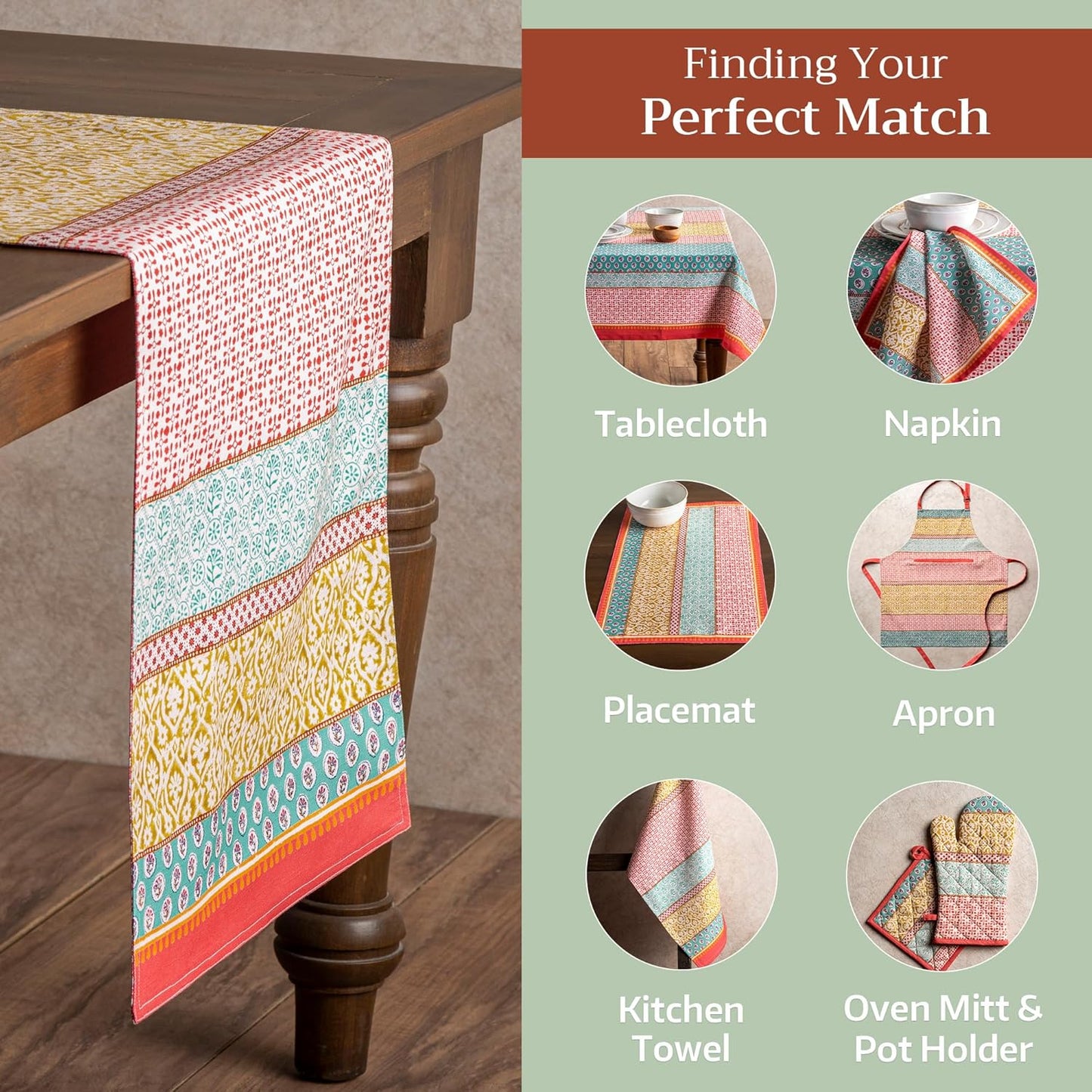 Maison d' Hermine Table Runner 100% Cotton Double Layer Table Runners 72 inches Long Decorative for Home Kitchen Dining Party Baby Shower Wedding Bridal Shower Spring Summer (Provence, 14.50" x 72")