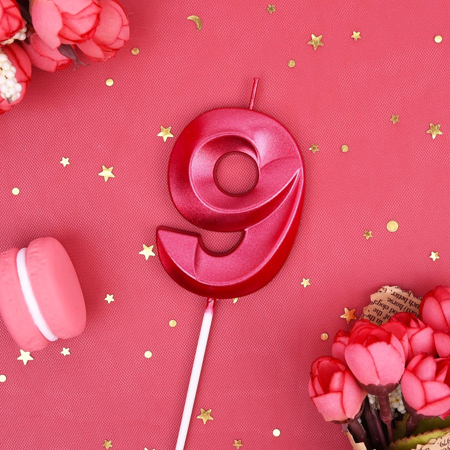 PHD CAKE 2.76 Inch Diamond Red 9 Number Birthday Candles, Red Number Candles, Cake Number Candles, Party Celebration