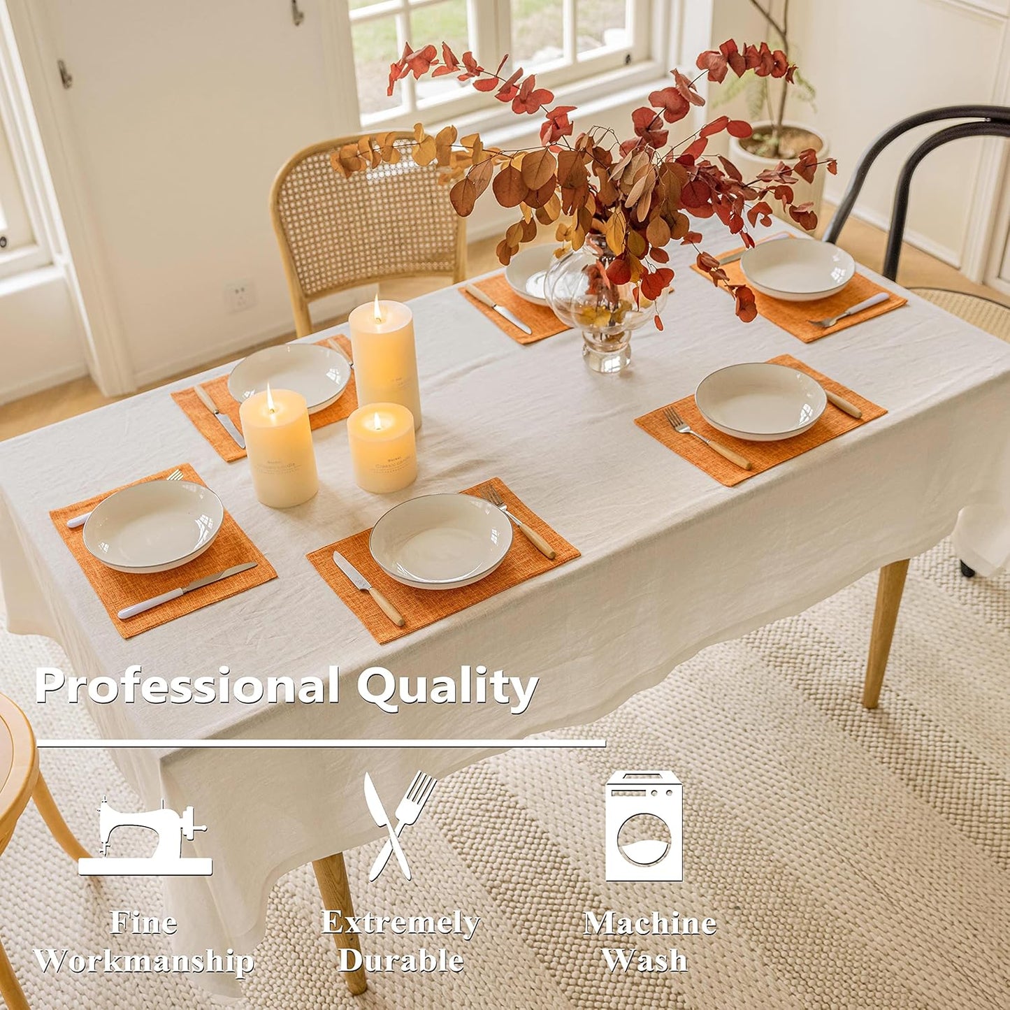 Home Brilliant Cloth Placemats Set of 6 Heat Resistant Dining Table Place Mats for Kitchen Table Fall Party Halloween Thanksgiving Decorations Decor, 13 x 19 inches, Orange