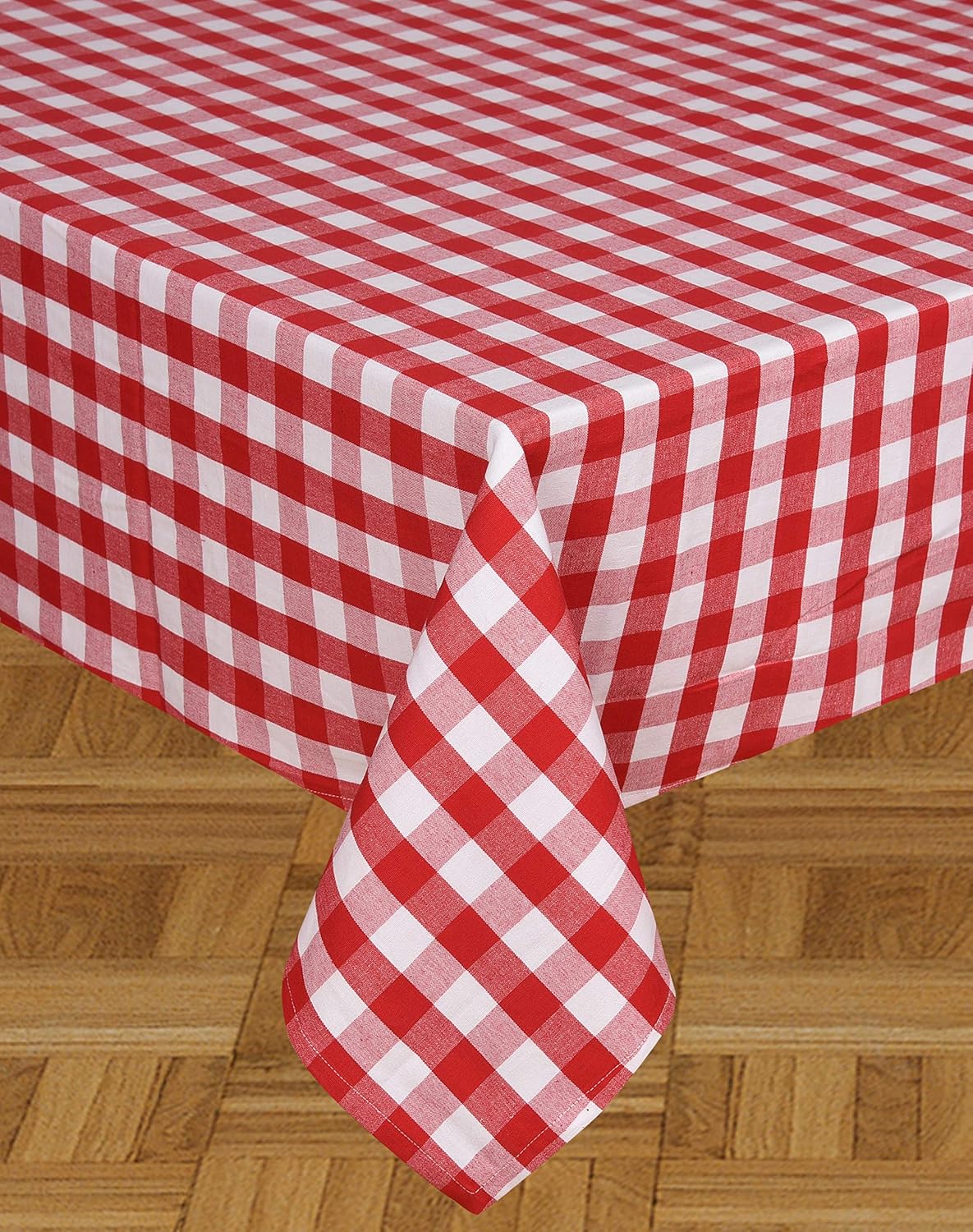 Urban Villa Tablecloth Christmas Table Cloth Tabletop Cover Kitchen Dining Tablecloth 100% Cotton Great Parties Wedding Holiday Dinner Red/White Color Rectangle 60X84 Inches 6-8 Seats Table Cloth