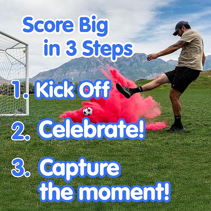 Gender Reveal Surprise Soccer Shell Kit with Colorful Pink & Blue Powder Packs - Pink & Blue Smoke Bomb for Gender Reveal Party with 8 Balloons - Ideal for Soccer-Themed Gender Reveal Parties