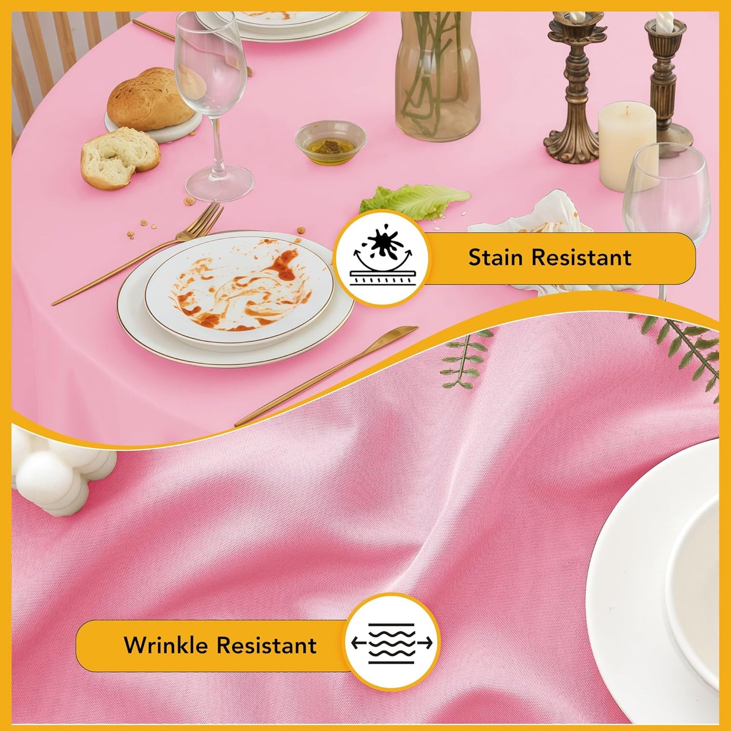 10-Pack Pink Round Tablecloths, 70 Inches, Stain-Resistant Polyester for 3-4 Ft Round Tables - Washable Table Covers for Weddings, Banquets, Birthday Parties, Events