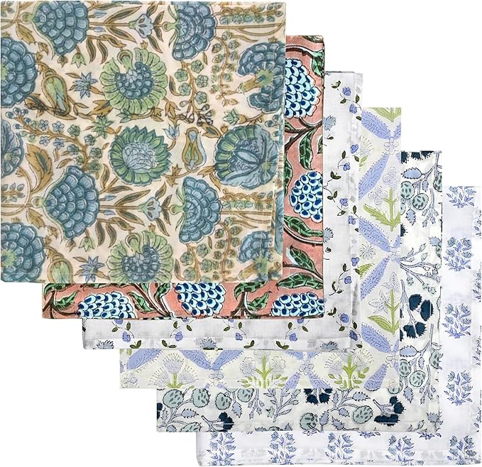 Ridhi Napkin, Kitchen Towels, Table Decor, Table Linen, Cotton Napkins, Cloth Napkins, Set of 6, Size 20"x 20", Block Print Lunch, Dinner Napkins