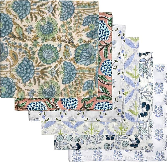 Ridhi Napkin, Kitchen Towels, Table Decor, Table Linen, Cotton Napkins, Cloth Napkins, Set of 6, Size 20"x 20", Block Print Lunch, Dinner Napkins