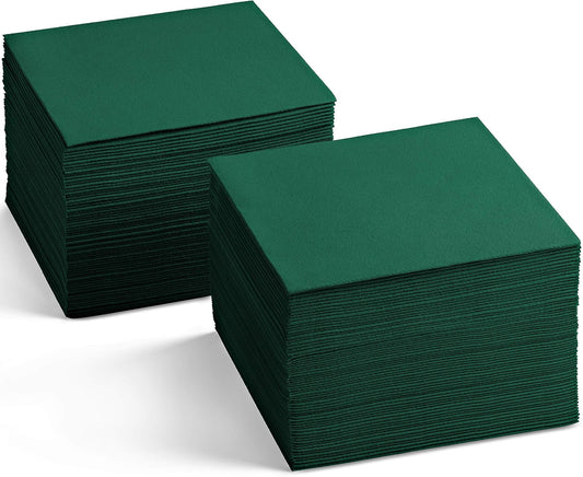 Linen-Feel Colored Cocktail Napkins - Decortive Cloth-Like GREEN Dessert And Beverage Napkins - Soft And Absorbent. For Restaurant, Bar, Cafe, Or Event. (Pack of 200)