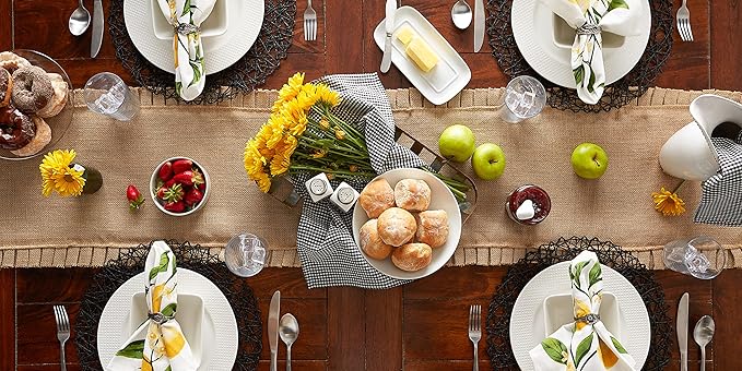 DII Jute Burlap Collection Kitchen Tabletop, Table Runner, 14x72, Ruffle Trim Natural
