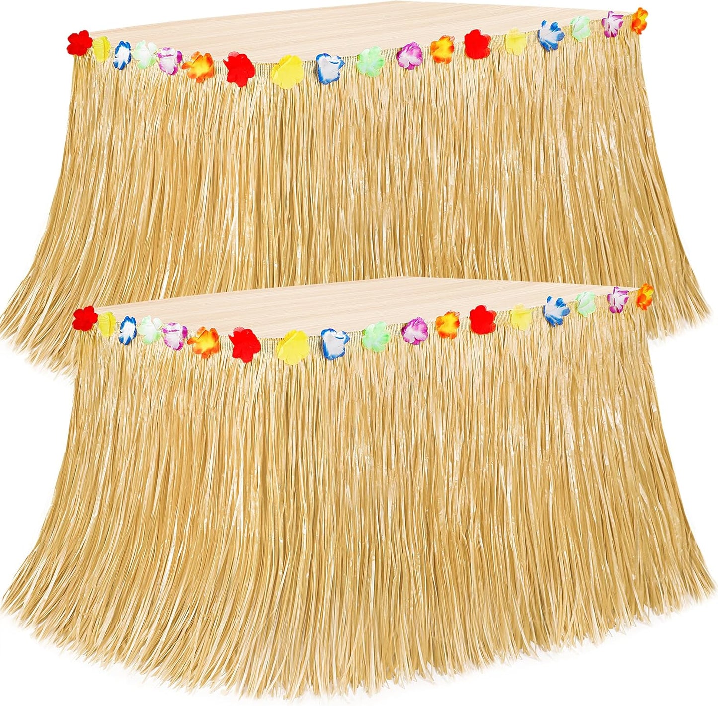 Luau Party Decorations, 2PCS Gold Hawaiian Themed Table Skirt Party Decorations, Flower 108 X 29.5" Grass Skirts Luau Party Favors, Luau Table Skirt for Summer Tropical Hula Parties Decor Accessories
