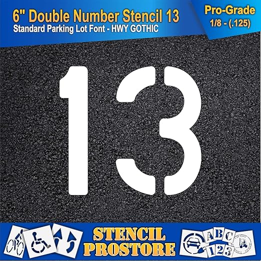Pavement, Curb, and WheelStop Stencils - 6 inch Double Number Stencil - (13) - 6" x 6" x 1/8" (128 mil) - Pro-Grade