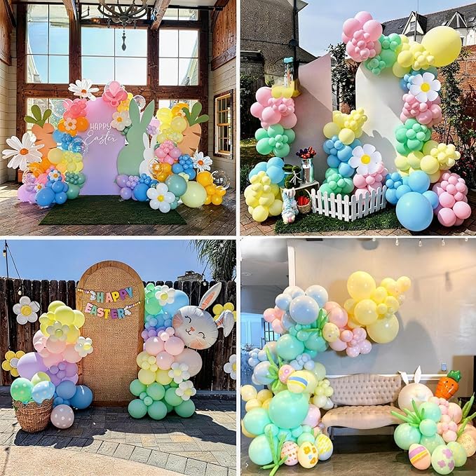 Pastel Balloon Arch Garland Kit, Macaron Pink Green Blue Yellow Latex Party Balloons Rainbow Pastel Color Easter Balloon for Easter Spring Wedding Graduation Baby Shower Birthday Party Decorations