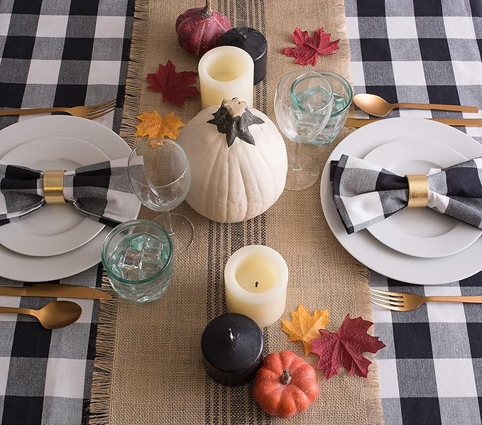 DII Jute Burlap Collection Kitchen Tabletop, Table Runner, 14x108, Middle Stripe Gray