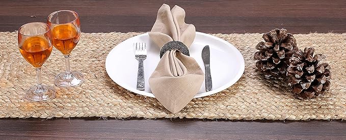 GLAMBURG Farmhouse Jute Burlap Table Runner 36 Inches Long, 13x36 Natural Jute Braided, Organic Eco-Friendly Rustic Vintage Dining