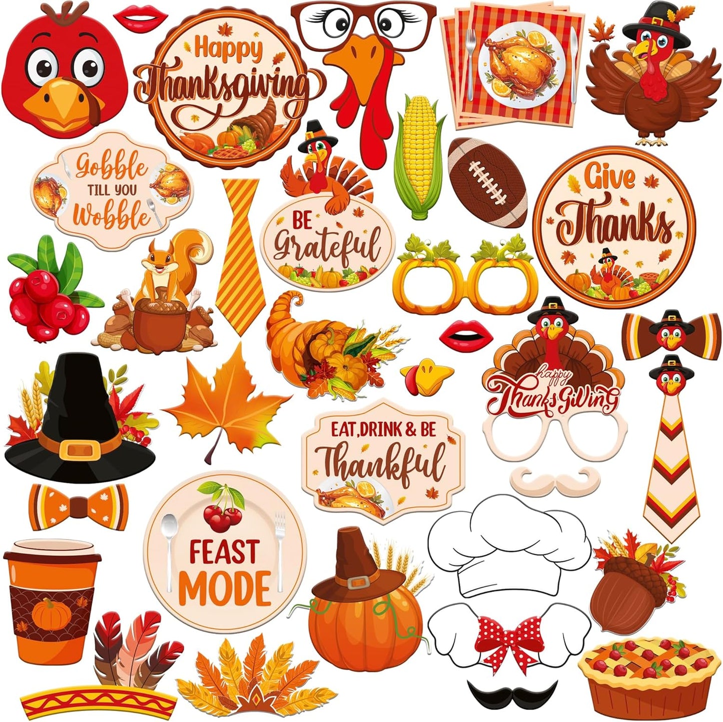 KatchOn, Happy Thanksgiving Photo Booth Props - Pack of 36 | Props for Thanksgiving Party Decorations | Fall Selfie Props, Fall Festival Decorations Indoor