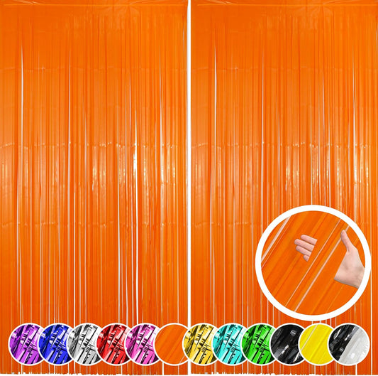 2 Pack Orange Fringe Backdrop Curtains, Orange Streamers Party Backdrop, Party Decorations for Birthday, Holidays, Parties & More