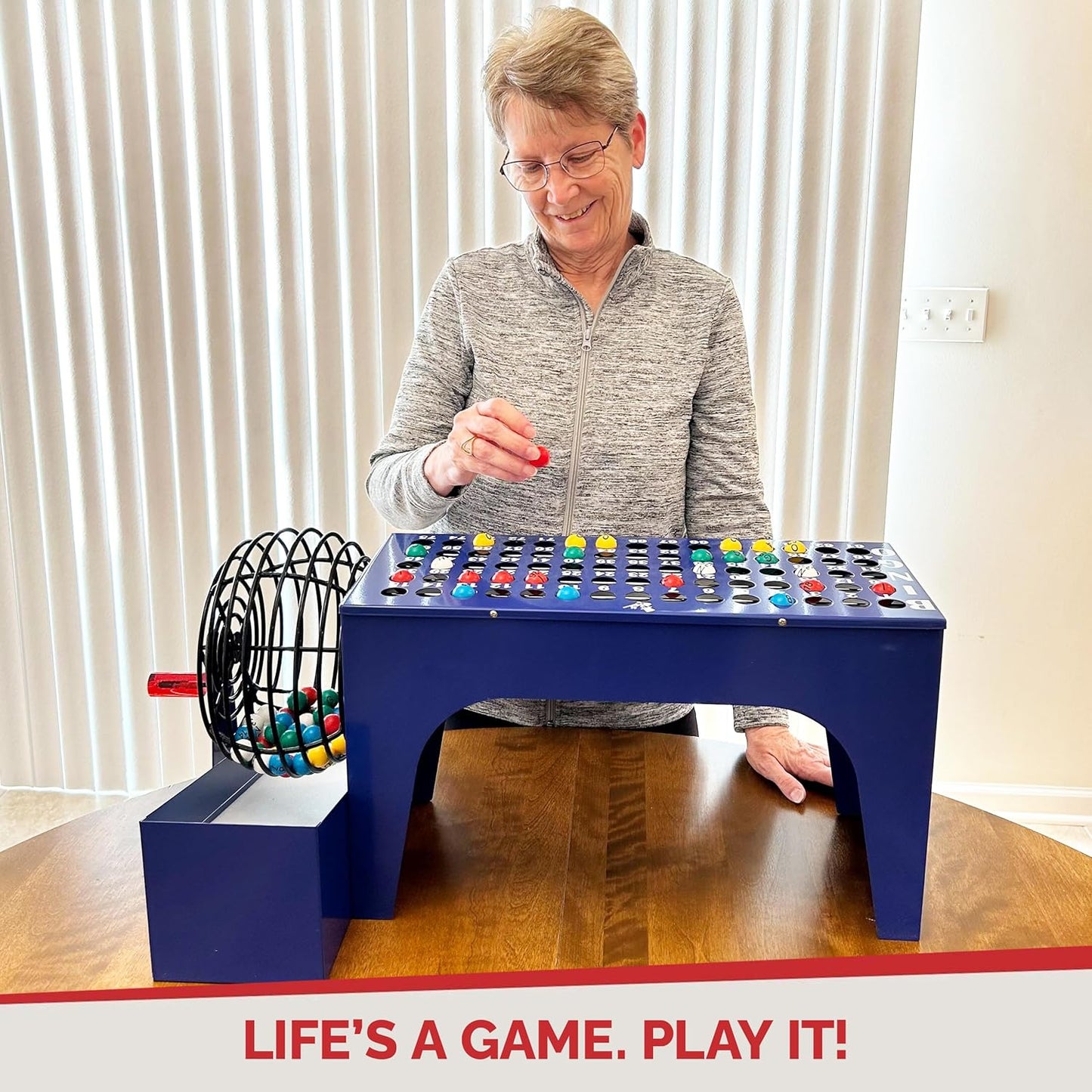 MR CHIPS Bingo Game Deluxe Set with Cage, 7/8 Inch Balls and Master Board All-in-One Table Top Professional Machine