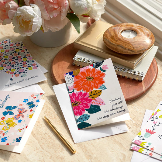 Hallmark Religious Spring Flowers and Butterflies Card Assortment (16 Cards with Envelopes) for Thank You, Congrats, Birthday
