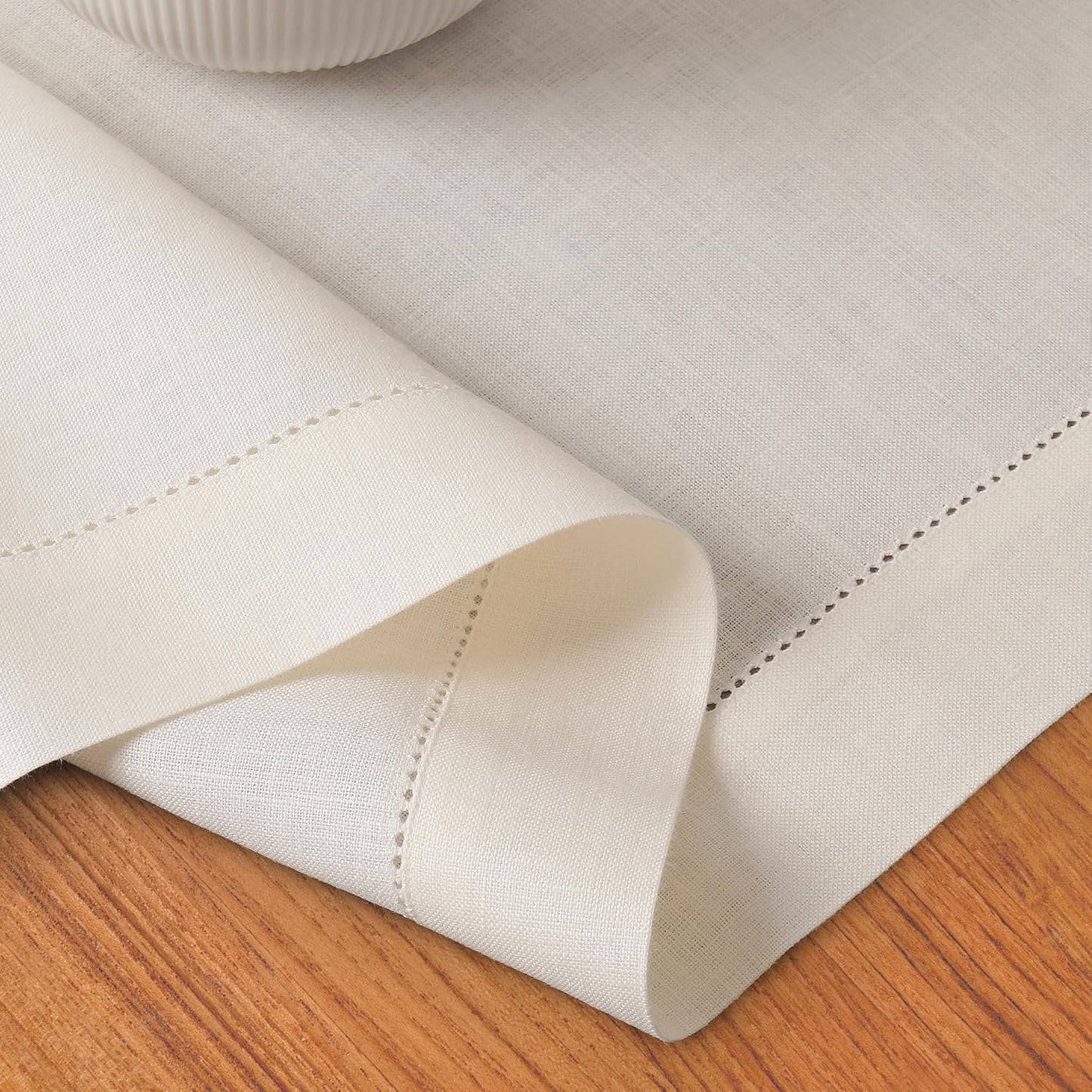 D'Moksha Homes Linen Ivory Table Runner 84 Inches Long - 100% Pure Linen Table Runner 14 x 84 Inch for Fall, Autumn and Halloween - Classic Hemstitch