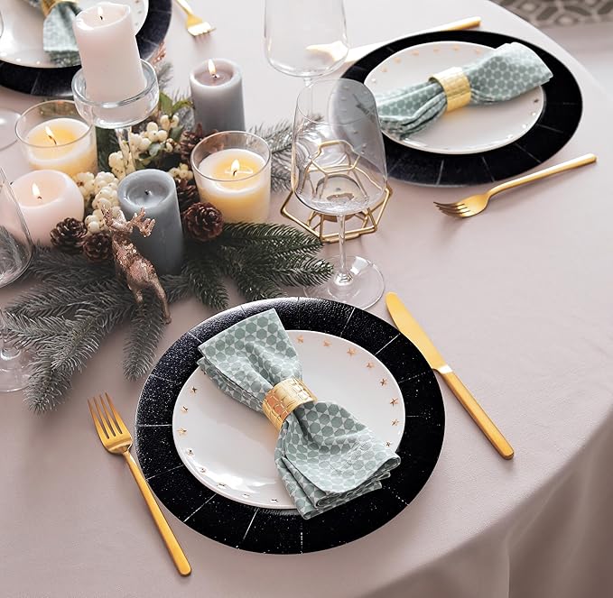 Gift Boutique 24 Pcs Black Round Disposable Charger Plates 13" Heavy Duty Dinner Serving Tray Paper Cardboard Platters for Table Setting Place Mats