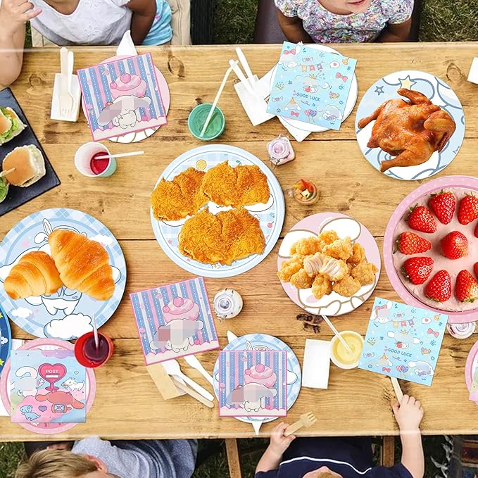 Cartoon Birthday Party Decorations Supplies - 120PCS Kawaii Party Tableware Decorations Kit Include 30 9" Plates, 30 7" Plates, 60 Napkins for Girls Boys Birthday Party Favors
