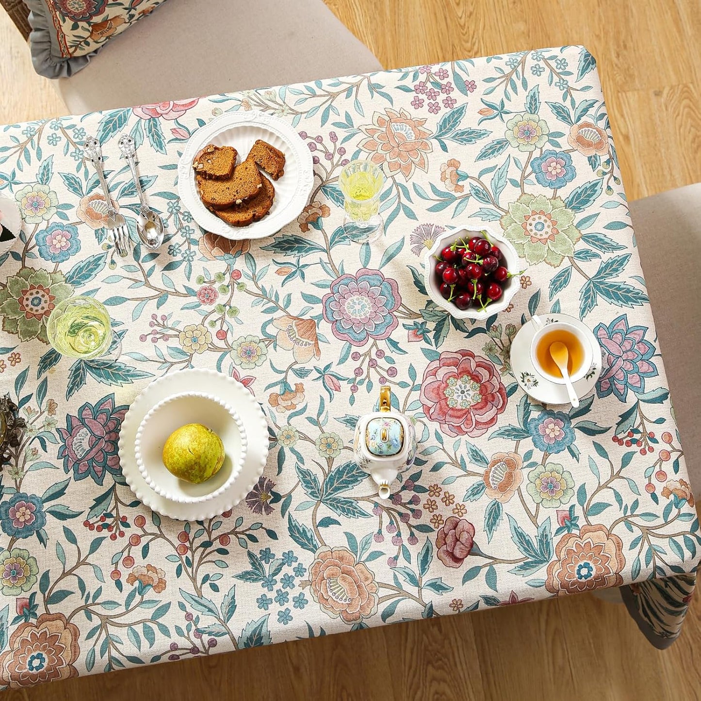 Designer Vintage Linen Long Rectangle Tablecloth,William Morris Floral Colorful Pattern Table Cloth,Decor Table Cover for Kitchen,Dining,Thanksgiving,Christmas,63"*102"-Flowershadow a