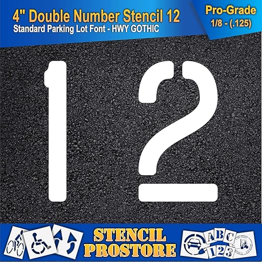 Pavement, Curb, and WheelStop Stencils - 4 inch Double Number Stencil - (12) - 4" x 4" x 1/8" (128 mil) - Pro-Grade