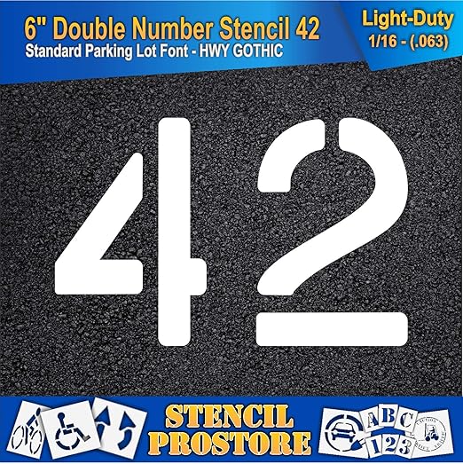 Pavement, Curb, and WheelStop Stencils - 6 inch Double Number Stencil - (42) - 6" x 9" x 1/16" (63 mil) - Light-Duty