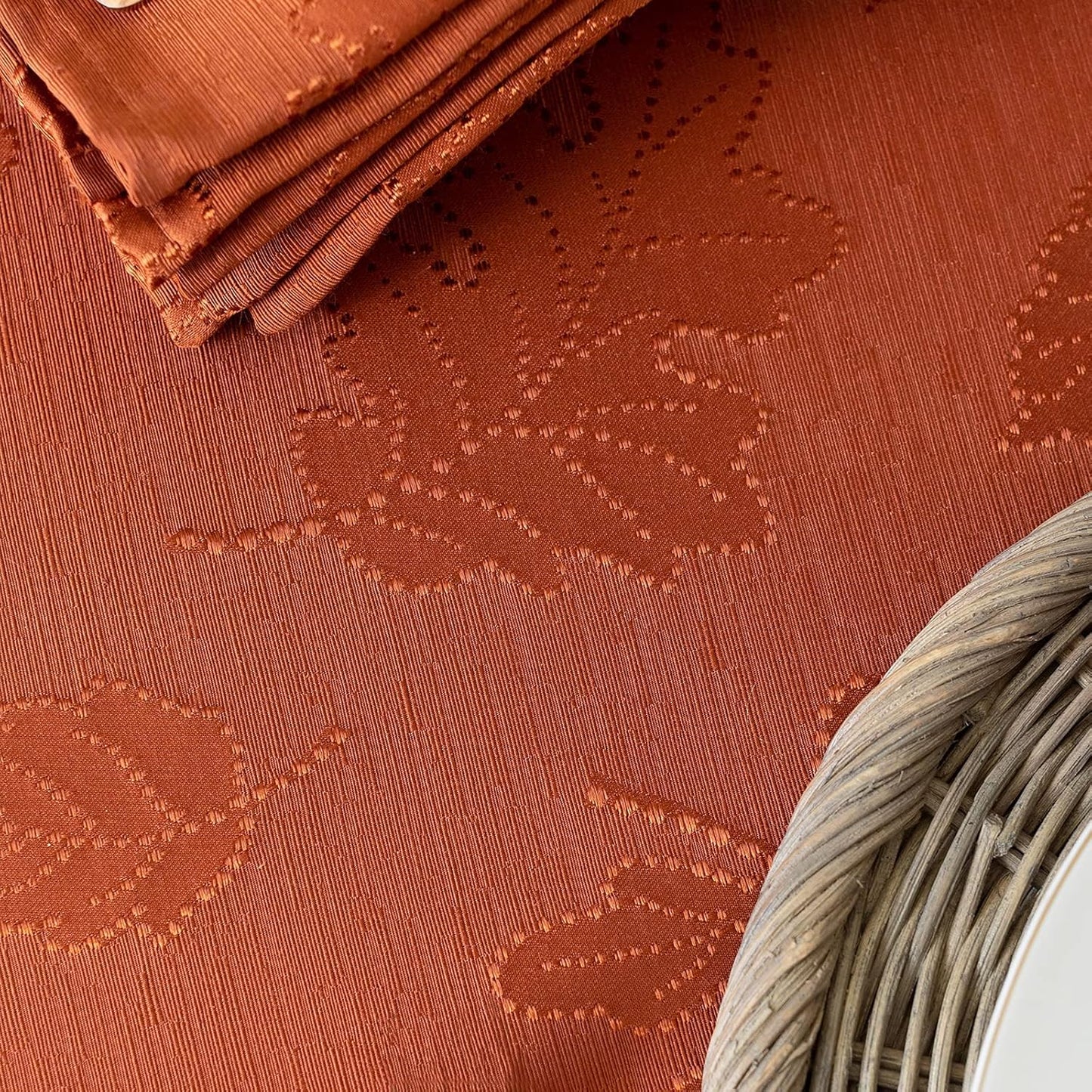 Benson Mills Harvest Legacy Damask Fabric Table Cloth Fall, Harvest, and Thanksgiving Tablecloth (Rust/Burnt Orange, 70" Round)