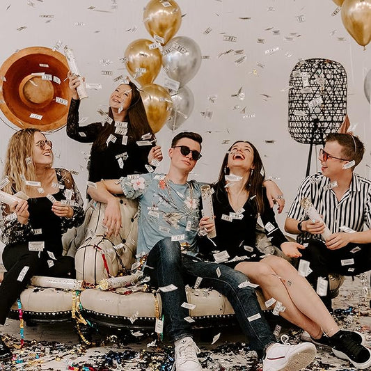 PrimePure Confetti Cannon Party Poppers - Biodegradable Money Confetti Poppers - 6 Pack - Mini 100 Dollar Confetti Party Poppers Shooters for Events, Birthday, Celebrations