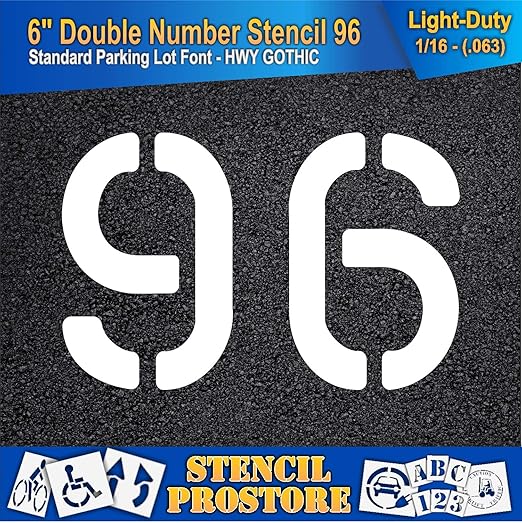 Pavement, Curb, and WheelStop Stencils - 6 inch Double Number Stencil - (96) - 6" x 9" x 1/16" (63 mil) - Light-Duty
