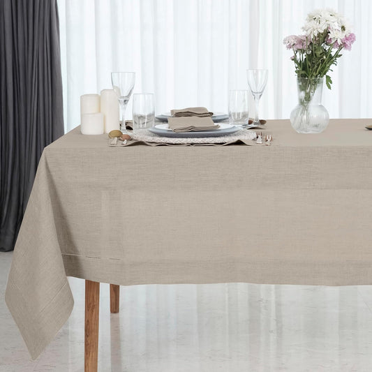 D'Moksha Homes Natural Linen Tablecloth 60 x 120 Inch - 100% Pure Linen Hemstitch Tablecloth for Rectangle Tables - Classic Hemstitch, Machine Washable Table Cloth for Fall, Autumn and Halloween