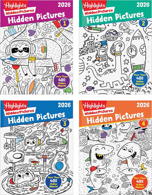 Highlights Hidden Pictures 2026 Activity Books for Kids Ages 6 and Up, 4 Puzzle Books Packed with Hidden Object Fun, Coloring Pages, and Seek and Find Fun