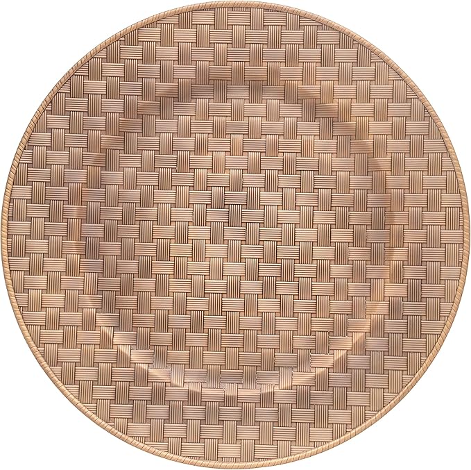 Antique Gold Charger Plates with Basketweave Texture, Set of 6, Faux Woven Plastic Service Plates for Rustic Wedding & Farmhouse Table Decor, 13 Inch (634)