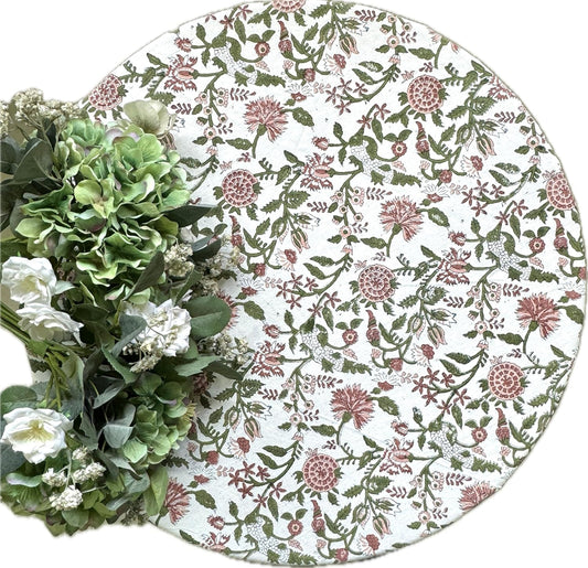 ATOSII Mahoka Rust 100% Cotton Round Block Print Summer Tablecloth, Floral Table Cloth Linen for Dining Parties Weddings Outdoors Holidays I 72" Inches Round, 4 Seater