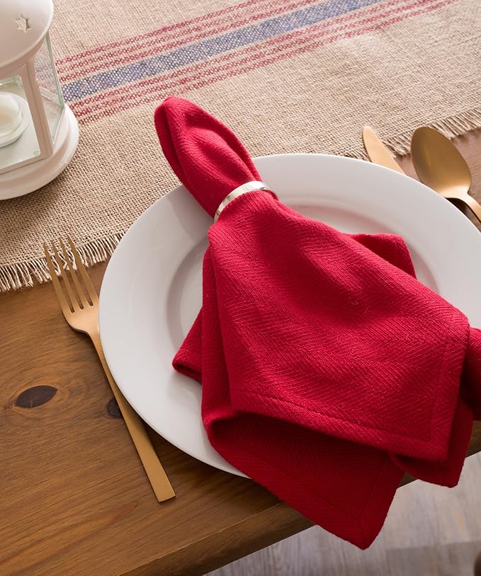 DII Jute Burlap Collection Kitchen Tabletop, Table Runner, 14x72, Middle Stripe Blue/Red