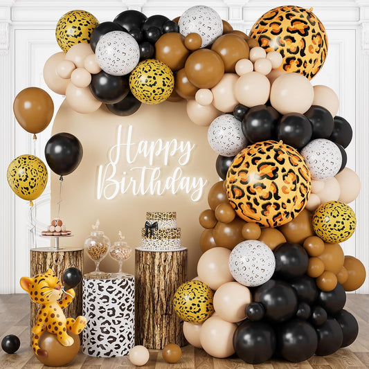 Cheetah Print Balloon Arch Kit, Black Brown White Leopard Theme Balloons Garland Jungle Safari Animal Party Decorations, Black Coffee Nude Balloon for Baby Shower Cheetah Birthday Decorations