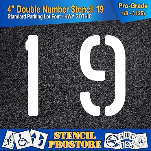Pavement, Curb, and WheelStop Stencils - 4 inch Double Number Stencil - (19) - 4" x 4" x 1/8" (128 mil) - Pro-Grade