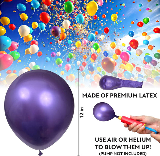 Purple Balloons 50 Pack, 12 Inch Metallic Purple Balloons For Birthdays, Weddings, Baby Showers, Holidays