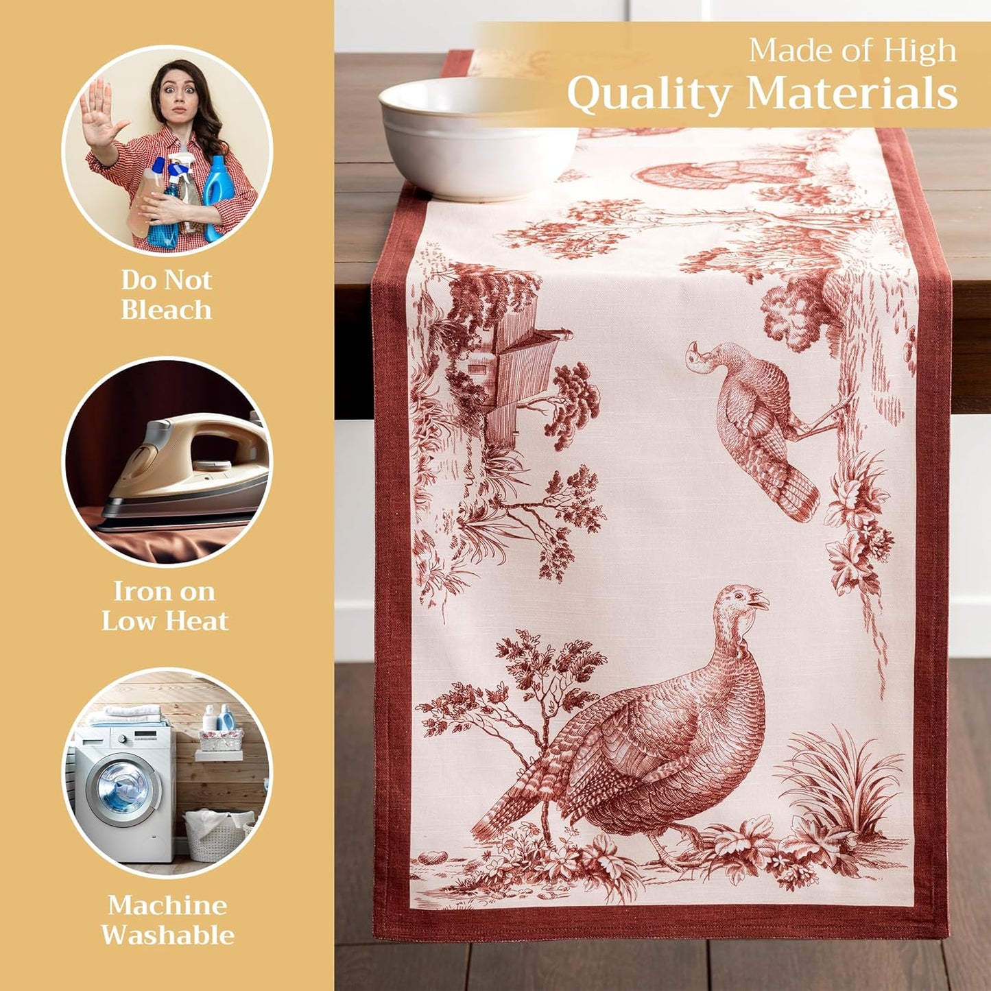 Maison d' Hermine Table Runner 100% Cotton Double Layer Table Runners 72 inches Long for Thanksgiving Christmas Decorations Home Kitchen Dining Party Wedding (Holy Jouy - Brown, 14.5" x 72")