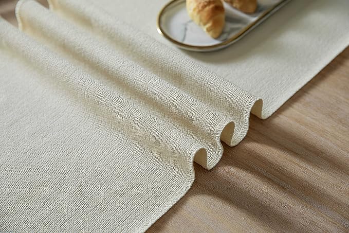 ZeeMart Cream Table Runners 108 Inches Long, Burlap Linen Style Rustic Farmhouse Table Runner, Long Boho Dining Table Runner, 13x108 Inches, Cream