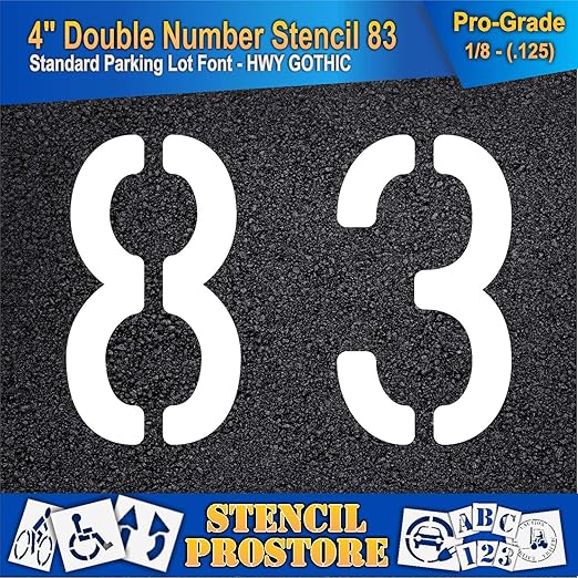 Pavement, Curb, and WheelStop Stencils - 4 inch Double Number Stencil - (83) - 4" x 5.5" x 1/8" (128 mil) - Pro-Grade