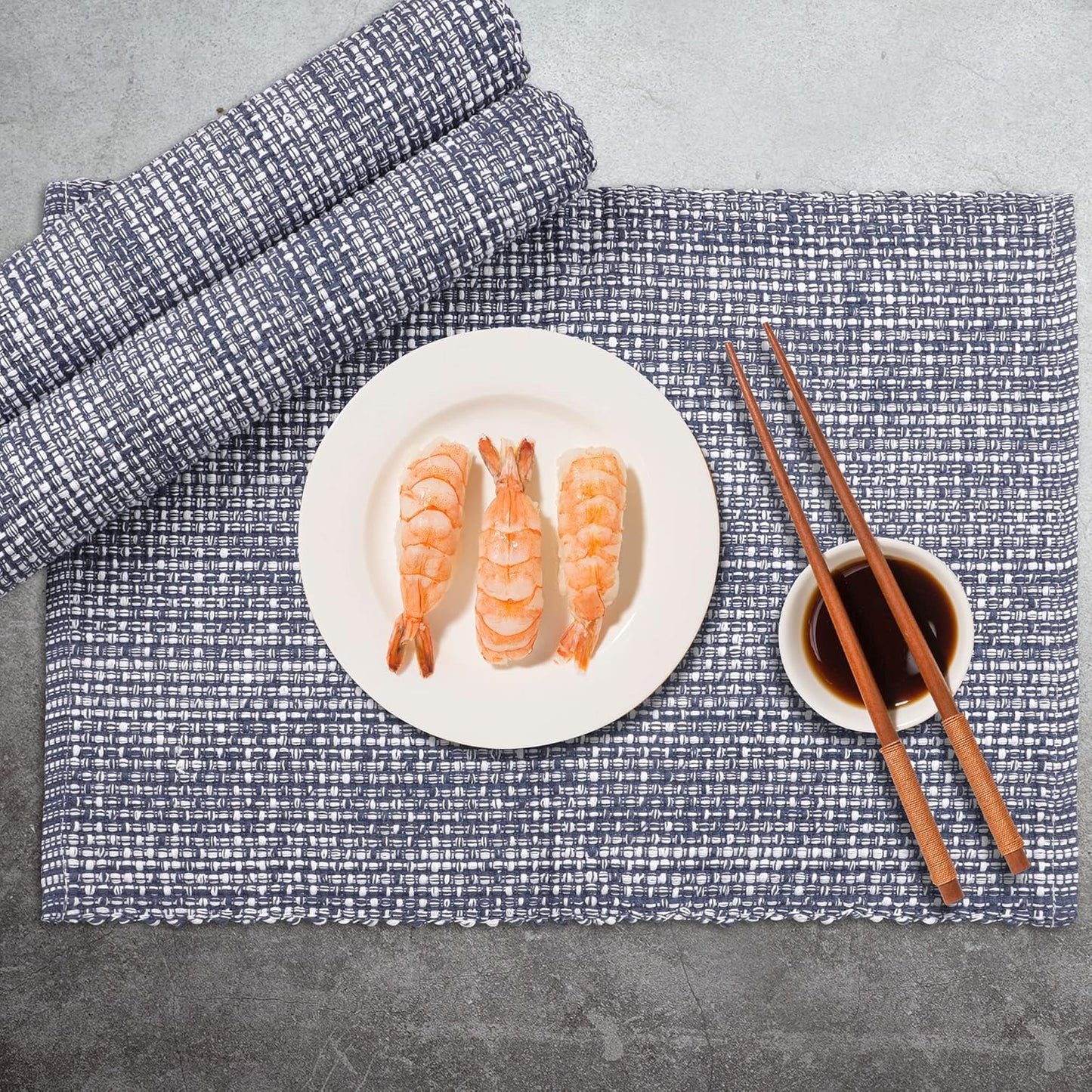 Urban Villa Placemats for Dining Table 100% CottonPlacemats 14''x20'' Over Sized Tablemats Set of 6Placemats Blue/White Two Tone Tablemats for Family Dinners Wedding Parties Everyday Use Placemats