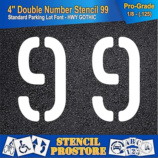 Pavement, Curb, and WheelStop Stencils - 4 inch Double Number Stencil - (99) - 4" x 5.5" x 1/8" (128 mil) - Pro-Grade