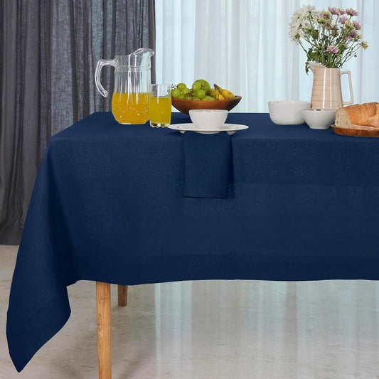 D'Moksha Homes Linen Tablecloth 60 x 120 Inch - 100% Pure Linen Navy Blue Table Cloth for Rectangle Tables - Machine Washable Cloth Tablecloth for Fall, Autumn and Halloween