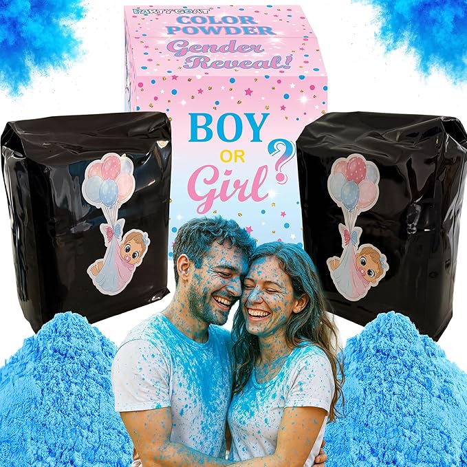 Baby Boy Gender Reveal Powder – 6 lbs, Blackout Bags, Vibrant Blue Powder for Tire Burnout Smoke, Exhaust Color & Target to Shoot. Leakproof & Non-Toxic Party Kit. 2 x 3LB + Gender Reveal Idea Guide