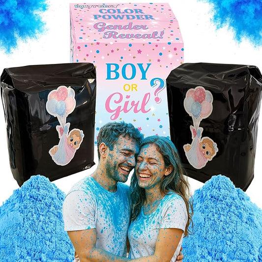 Baby Boy Gender Reveal Powder – 6 lbs, Blackout Bags, Vibrant Blue Powder for Tire Burnout Smoke, Exhaust Color & Target to Shoot. Leakproof & Non-Toxic Party Kit. 2 x 3LB + Gender Reveal Idea Guide