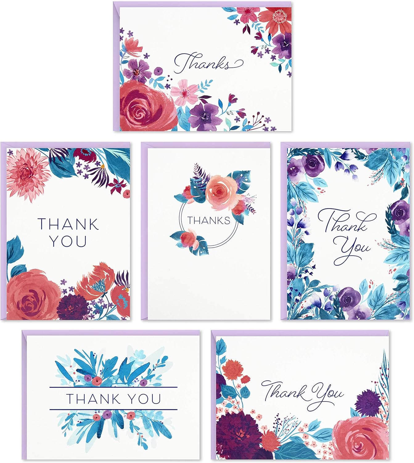 Hallmark Thank You Cards Assortment, Painted Flowers (48 Cards with Envelopes for Baby Showers, Wedding, Bridal Showers, All Occasion)