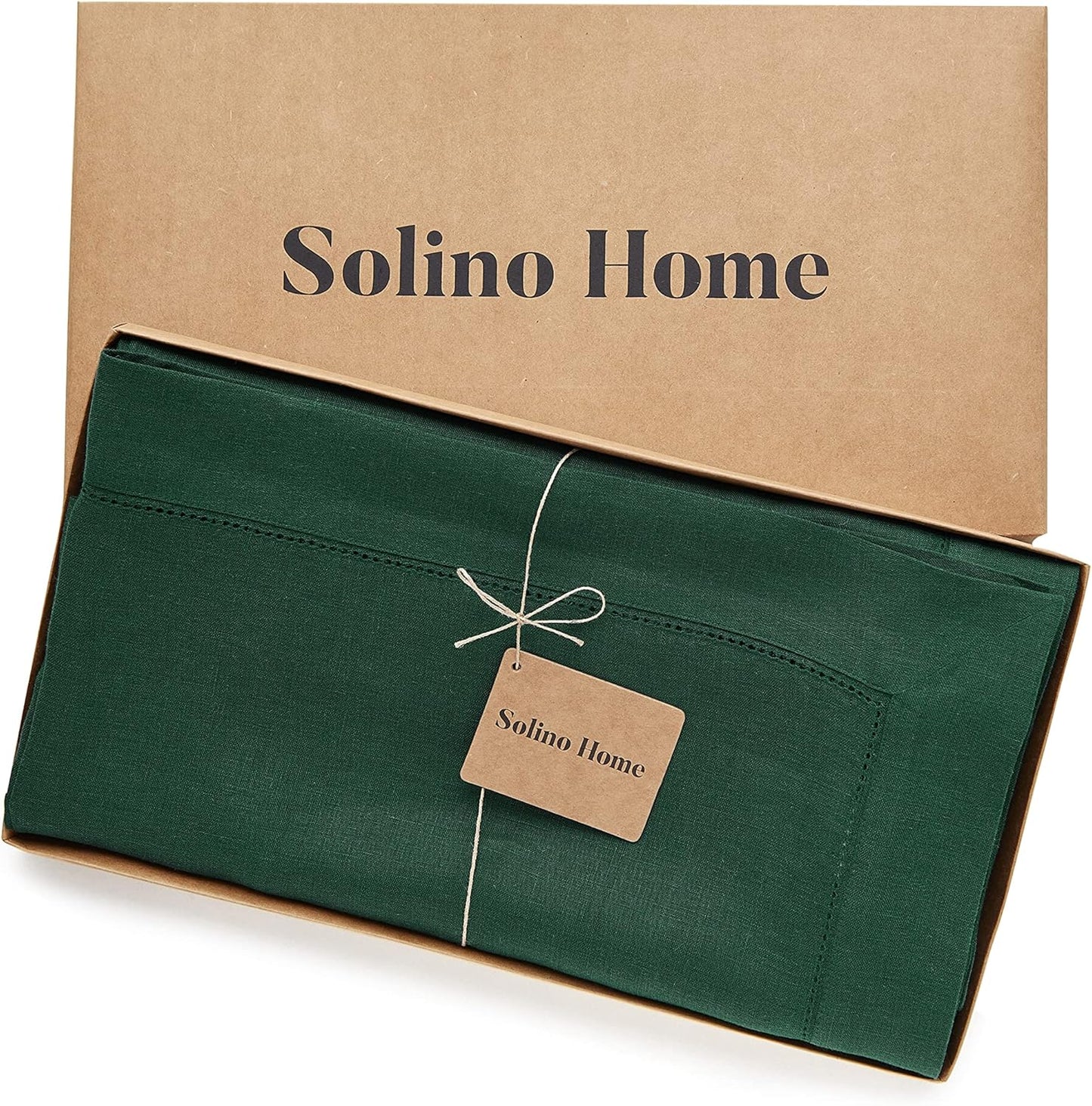 Solino Home Linen Tablecloth 60 x 90 Inch - Classic Hemstitch 100% Pure Linen Rainforest Green Table Cloth for Rectangle Tables - Machine Washable Tablecloth for Fall, Thanksgiving, Christmas, Holiday