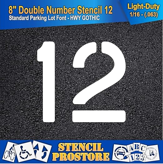 Pavement, Curb, and WheelStop Stencils - 6 inch Double Number Stencil - (12) - 6" x 6" x 1/16" (63 mil) - Light-Duty