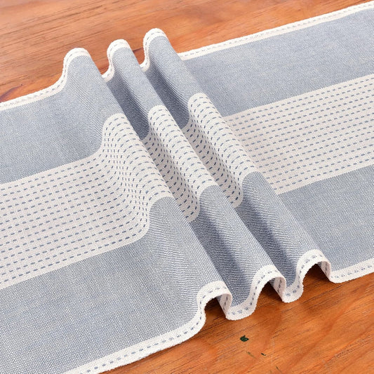 Wracra Linen Table Runner, Farmhouse Macrame Table Runners 108 Inches Long for Dining Table Decor, Wedding, Party and Dresser Decor (Blue,108")