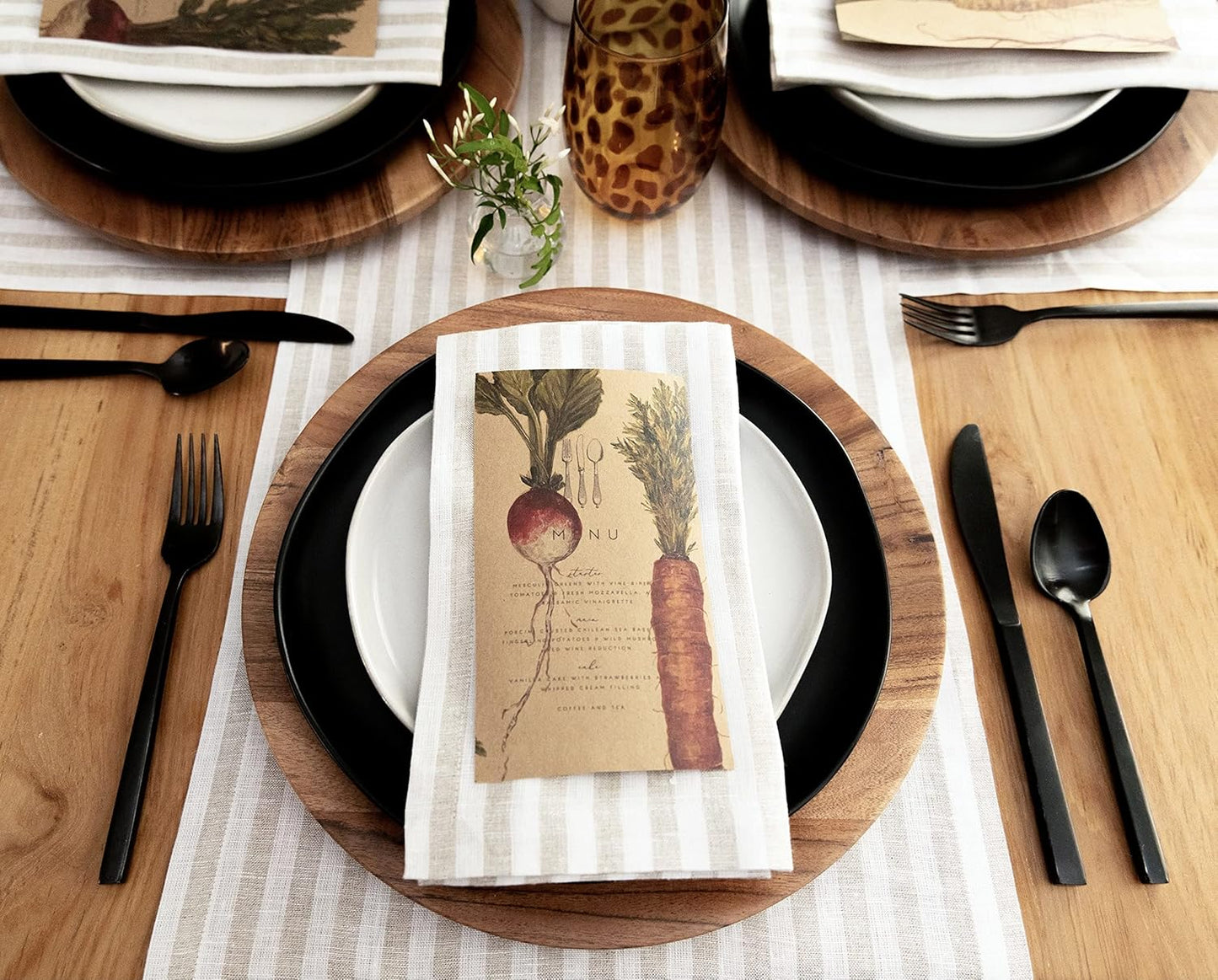 Solino Home Linen Table Runner 36 Inches - Amalfi Stripe 100% Pure Linen Natural and White Table Runner 14 x 36 Inch Ideal for Dresser and Coffee Tables - Fall, Halloween, Thanksgiving, Christmas