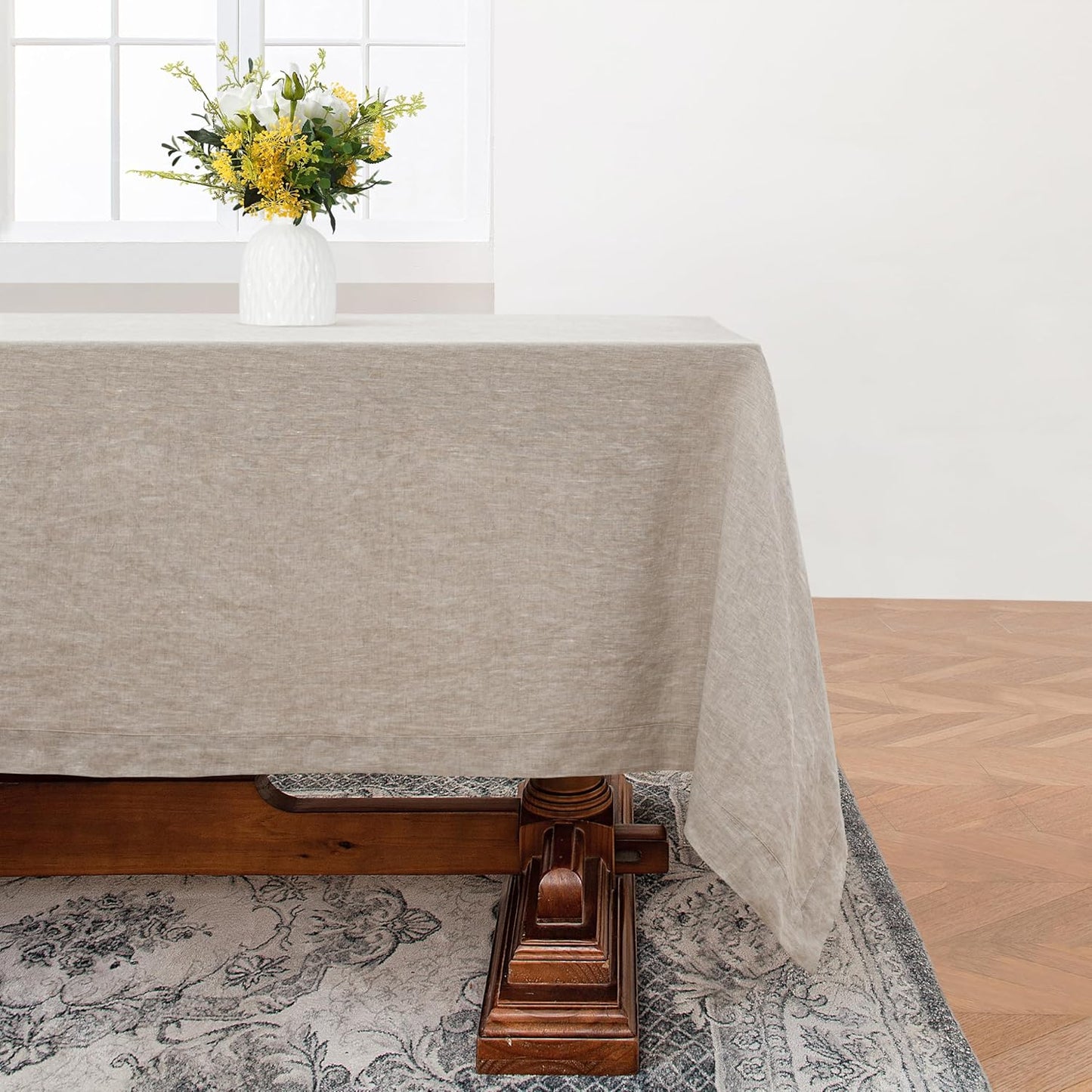 Linen World Linen Tablecloth,100% French Linen Natural Tablecloth 132" x 90" Inch,Washable Rectangular Tablecloth for Dining,Outdoor,Weddings and Restaurants,Decorative Thanksgiving Christmas